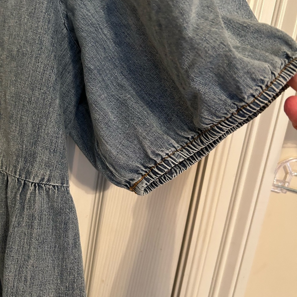 She + Sky Light Wash Denim Tie-Front Peplum Top - Picture 3 of 4